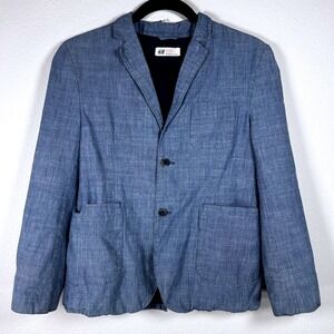 H&M Boys Chambray Blue Blazer Two Button Front Pockets Classic Style Youth 13-14